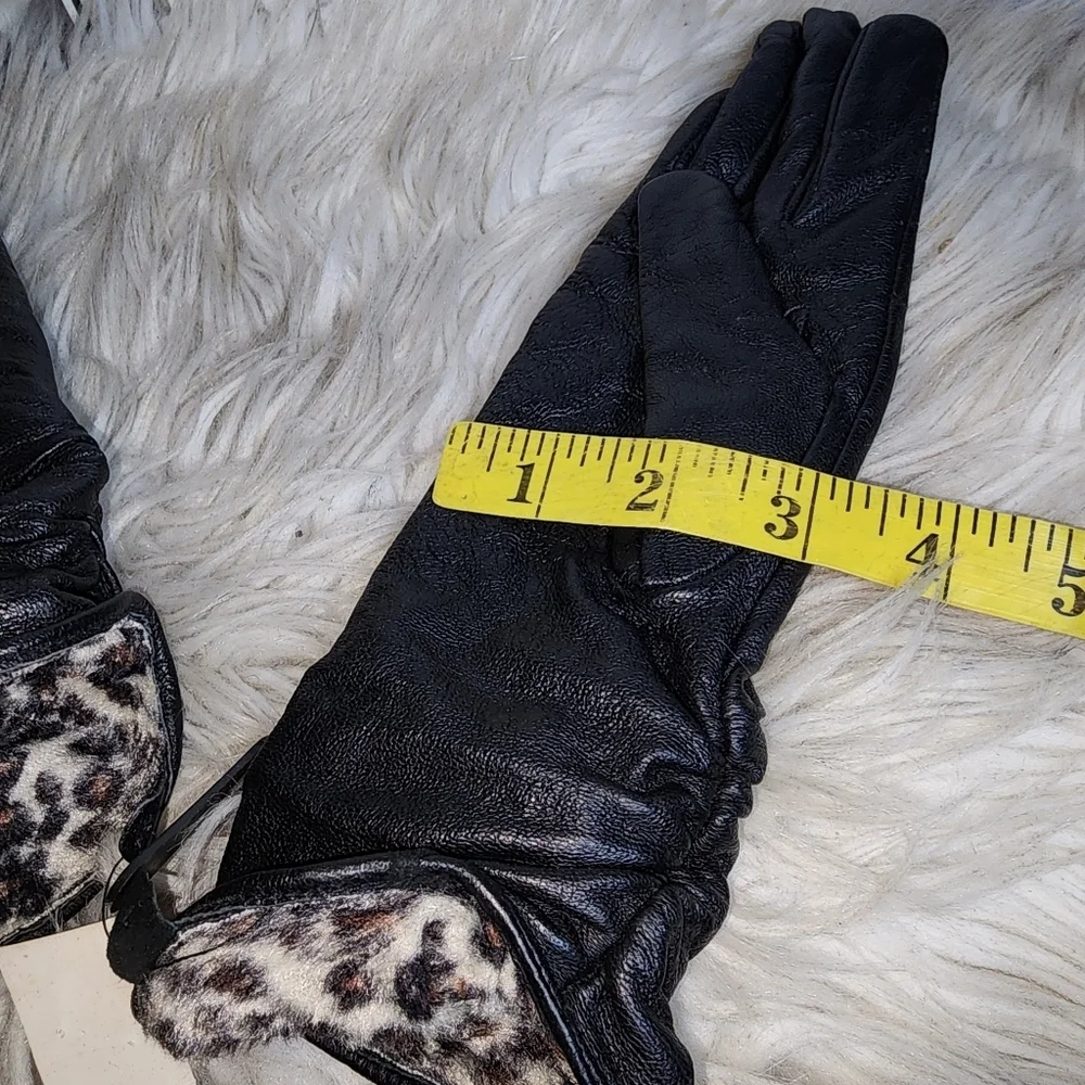 Renees NYC Black Leather Loves With Snow Leopard Lining NWT